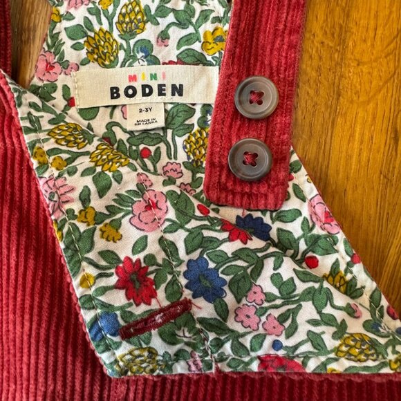 MINI BODEN Red Corduroy Pinafore Dress Girls 2-3 Brown Cord Pinafore Overall - Picture 5 of 8